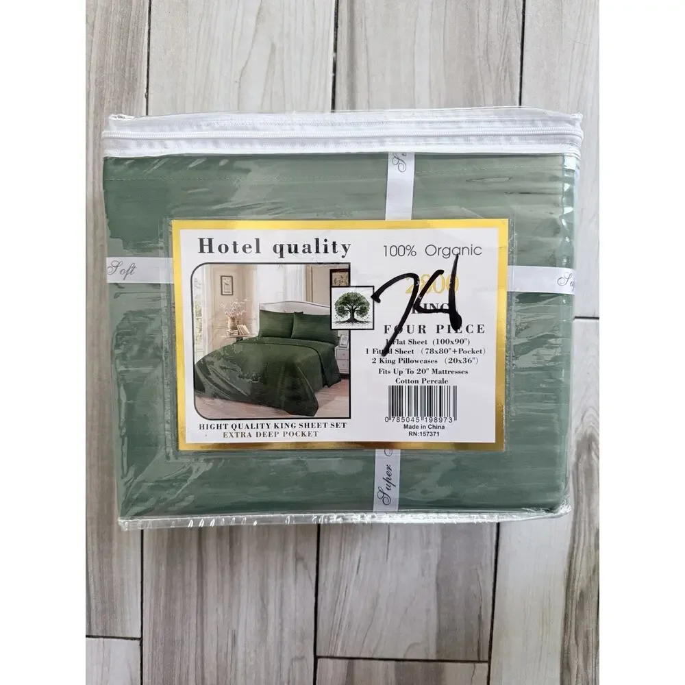 Tree Organics 100% Cotton Percale Hunter Green King-Size Sheet Set Brand New